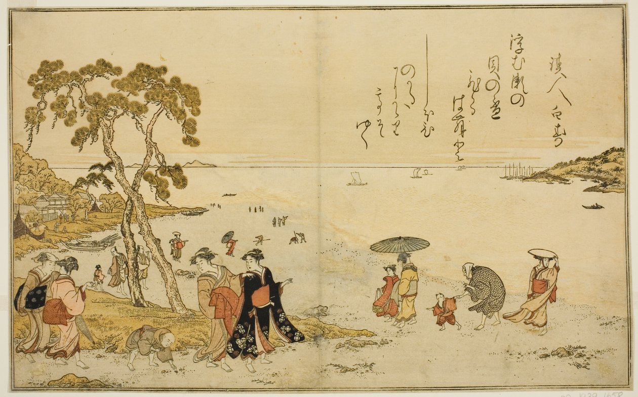 Muscheln sammeln bei Ebbe, aus dem illustrierten Buch "Geschenke von der Ebbe" von Kitagawa Utamaro
