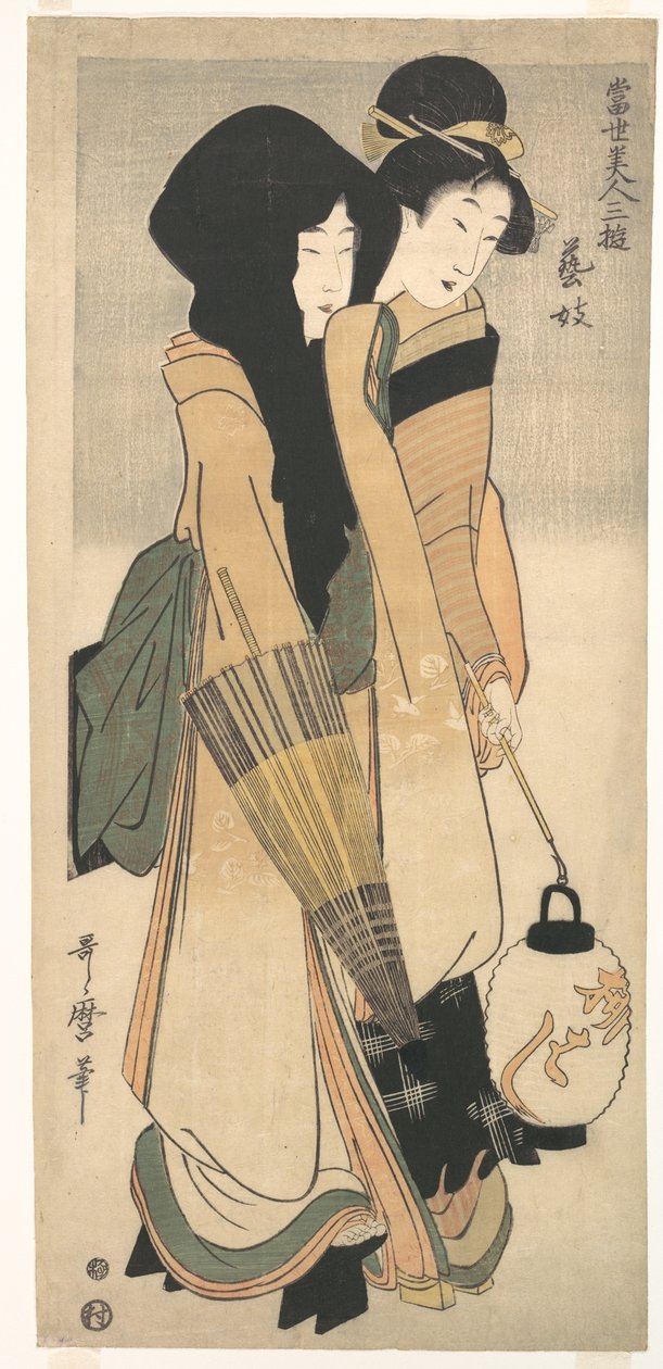 „Geisha“ aus der Serie Drei Vergnügungen zeitgenössischer Schönheiten (Tōsei bijin san’yū: Geigi) von Kitagawa Utamaro