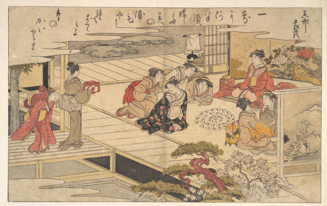 Mädchen spielen ein Spiel mit Muscheln von Kitagawa Utamaro