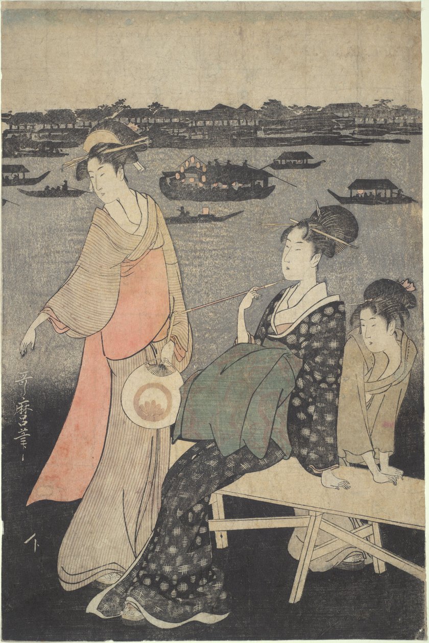 Kawabiraki-Nachtfest: Blick auf den Sumida-Fluss von Kitagawa Utamaro