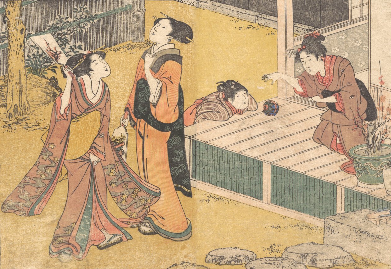 Neujahrsspiele, aus dem gedruckten Buch Blumen der vier Jahreszeiten Shiki no hana, 1801 von Kitagawa Utamaro