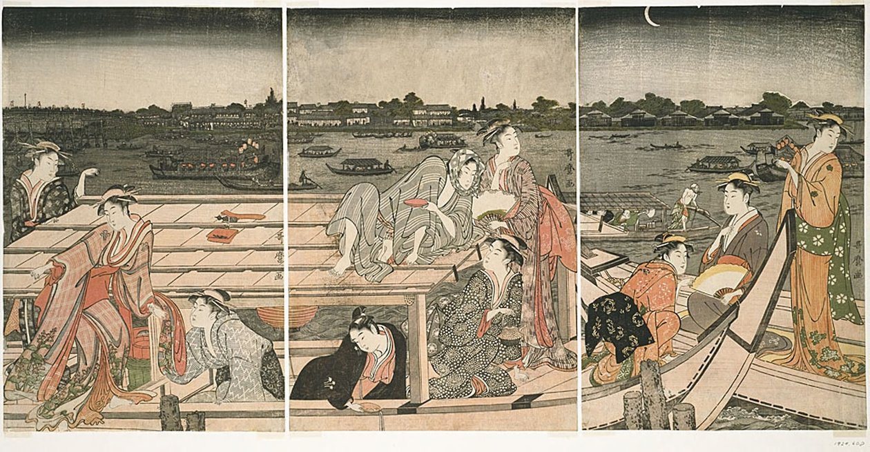Vergnügungsbootfahren auf dem Sumida-Fluss von Kitagawa Utamaro