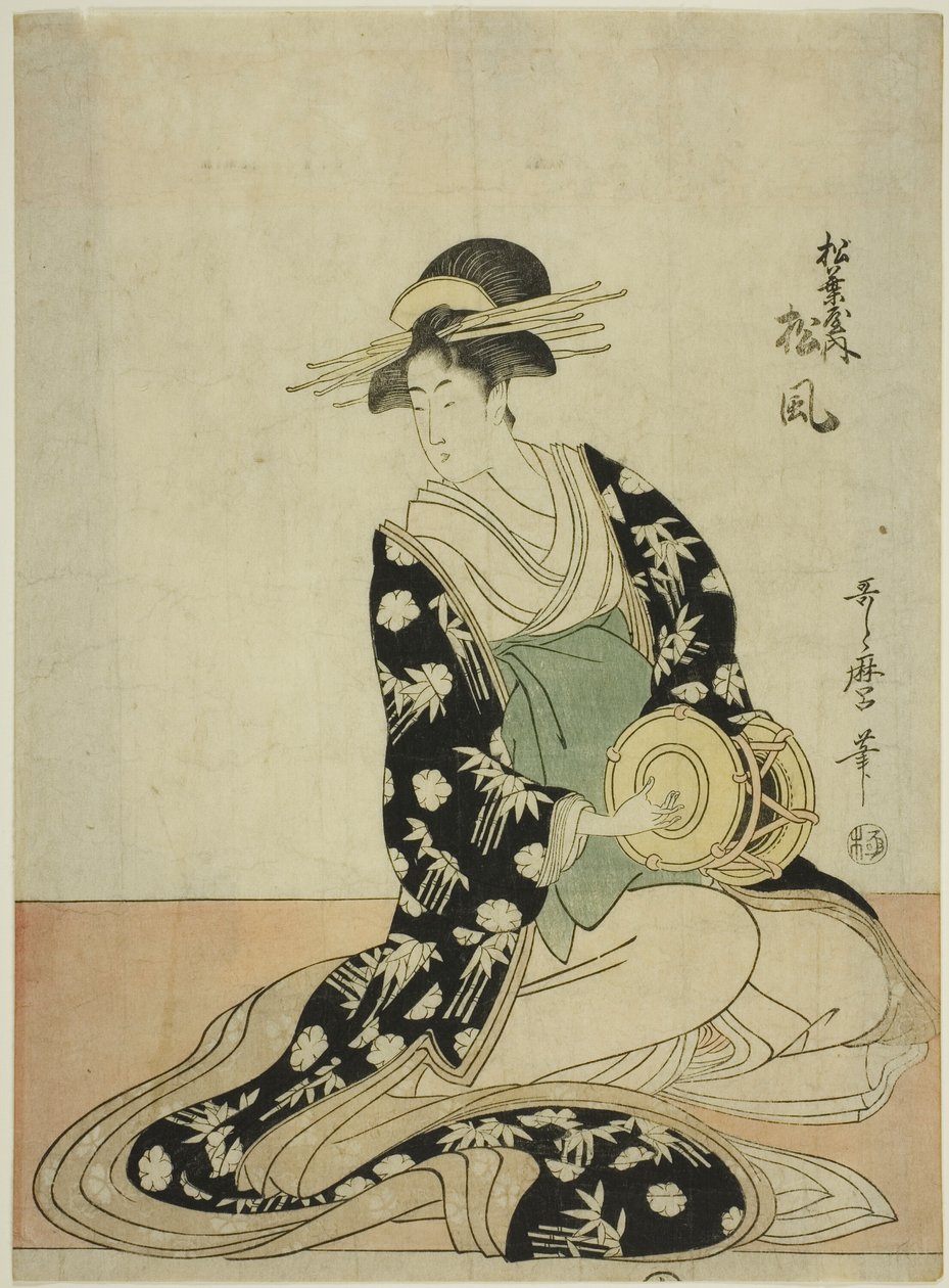 Die Kurtisane Matsukaze von Matsubaya, aus einer unbetitelten Serie von Kurtisanen von Matsubaya als fünf Musiker von Kitagawa Utamaro