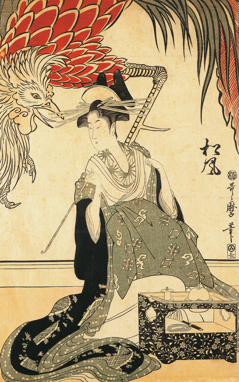 Die Oiran Matsuzake mit einer Pfeife von Kitagawa Utamaro