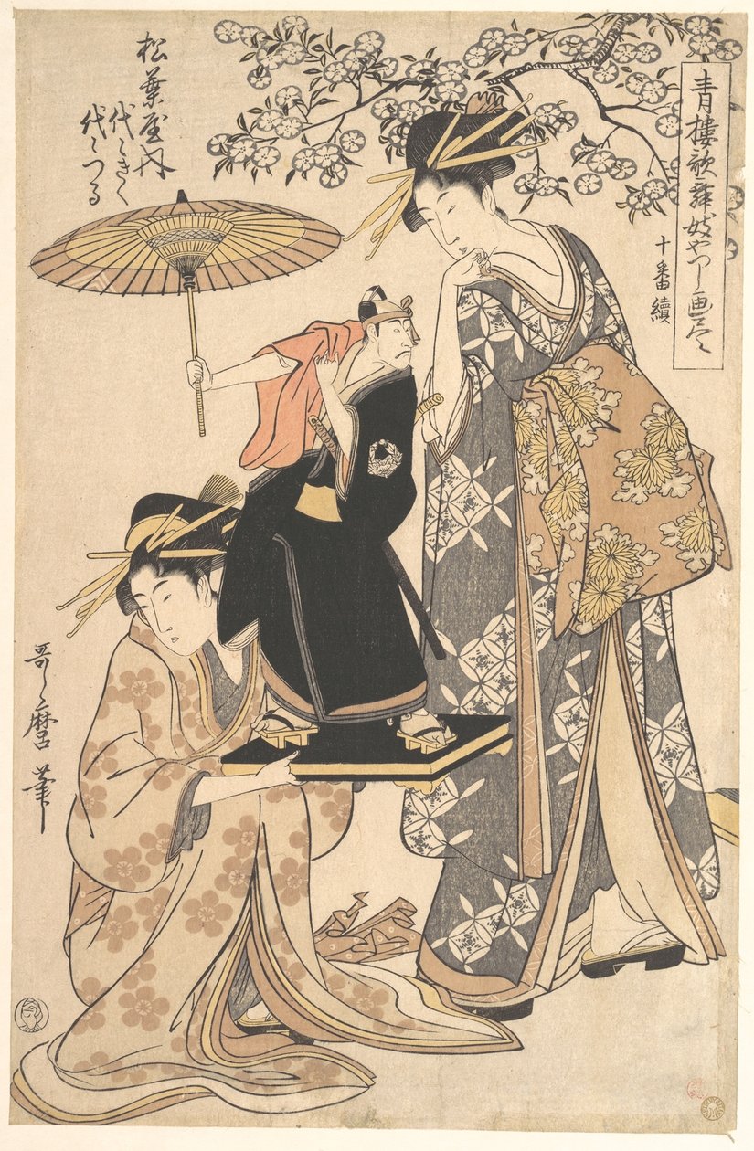 Die Oiran Yoyogiku von Matsubaya unter einem Kirschbaum stehend von Kitagawa Utamaro