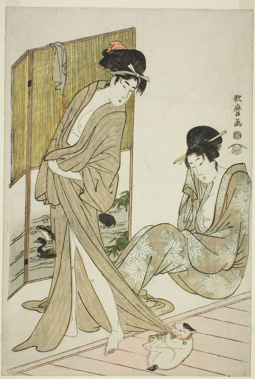 Zwei junge Frauen nach dem Bad von Kitagawa Utamaro