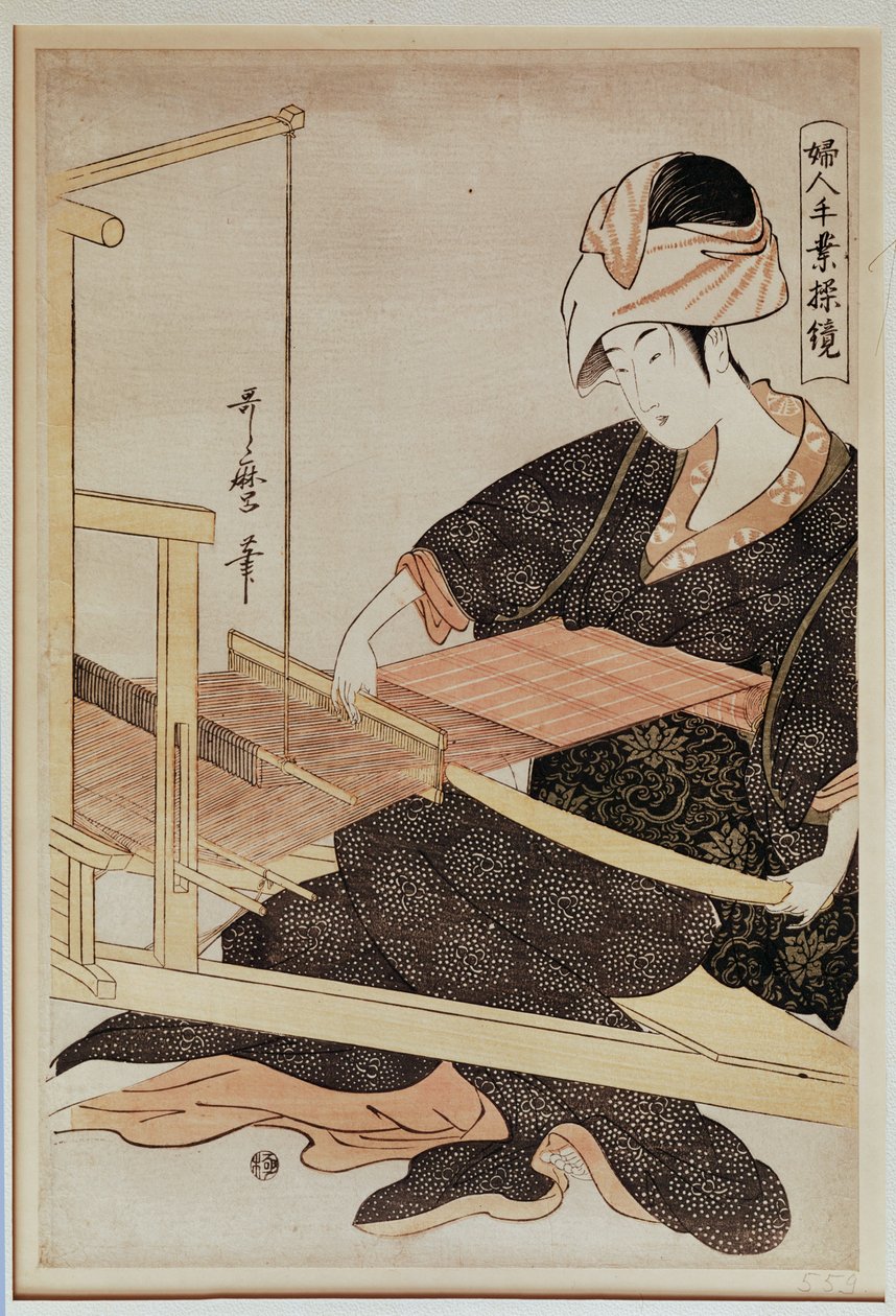 Frau beim Weben von Kitagawa Utamaro
