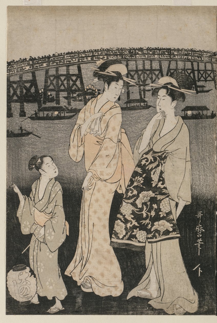 Frauen genießen die Abendkühle in der Nähe der Ryogoku-Brücke von Kitagawa Utamaro