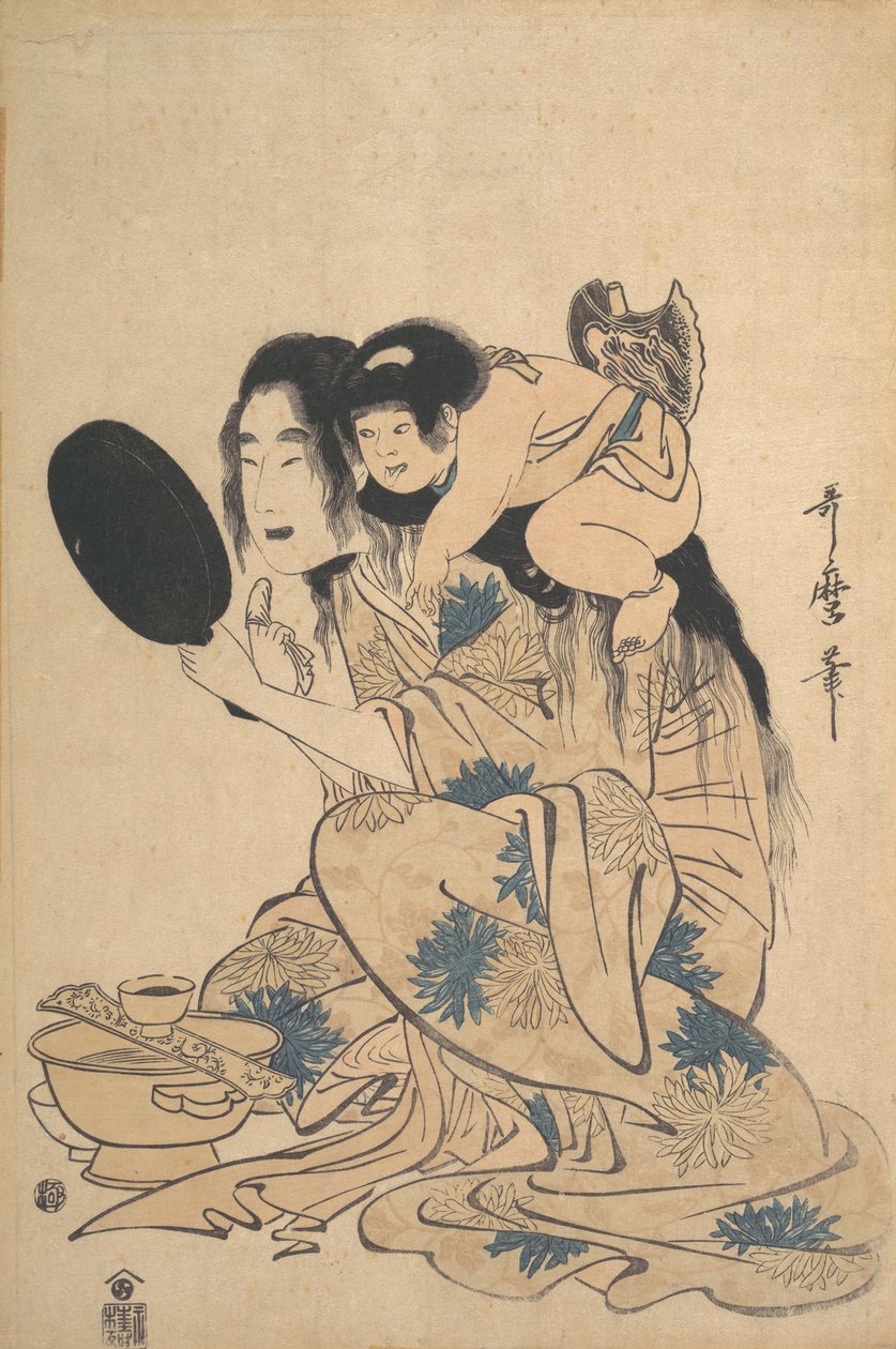 Yamauba schwärzt ihre Zähne und Kintoki von Kitagawa Utamaro