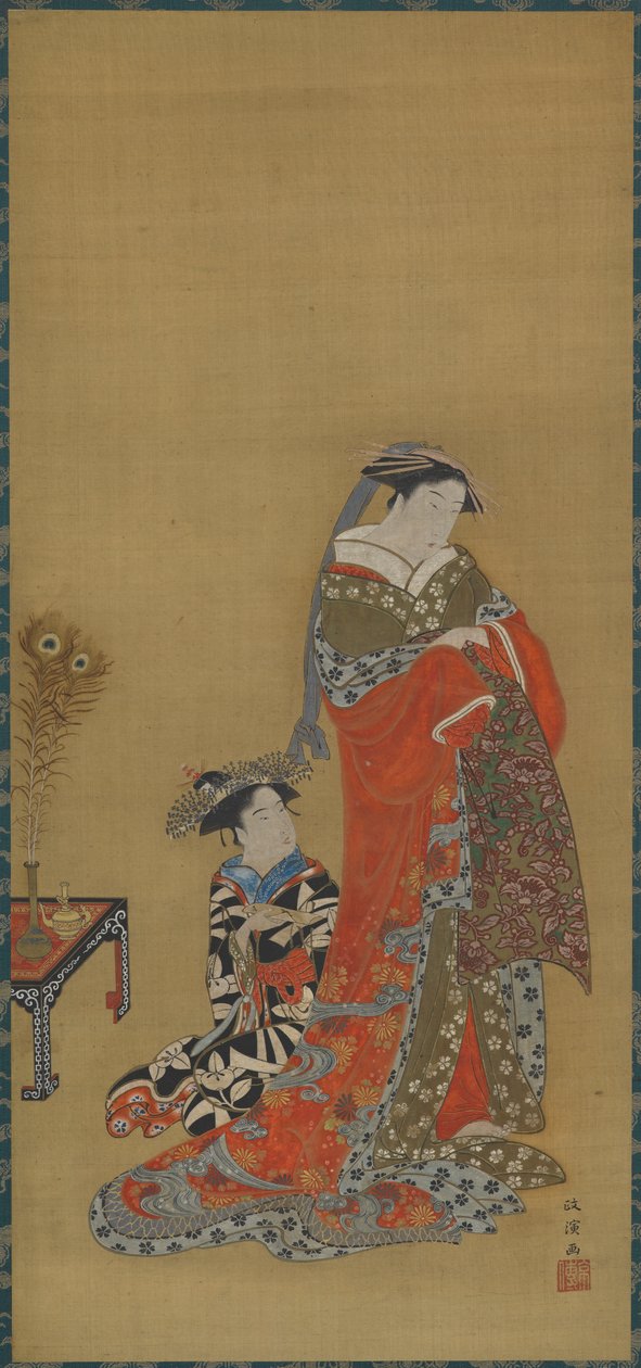 Eine Kurtisane und Begleiterin, spätes 18. - frühes 19. Jahrhundert von Kitao Masanobu