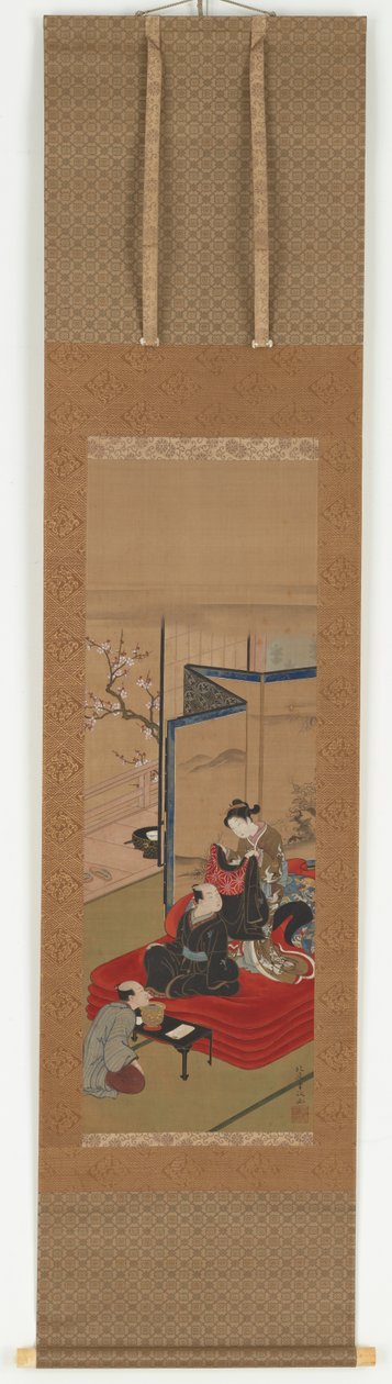 Eine Kurtisane hilft einem Mann sich anzuziehen, Edo-Periode von Kitao Shigemasa