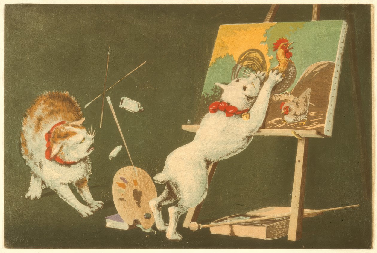 Katzen und Leinwand von Kiyochika Kobayashi