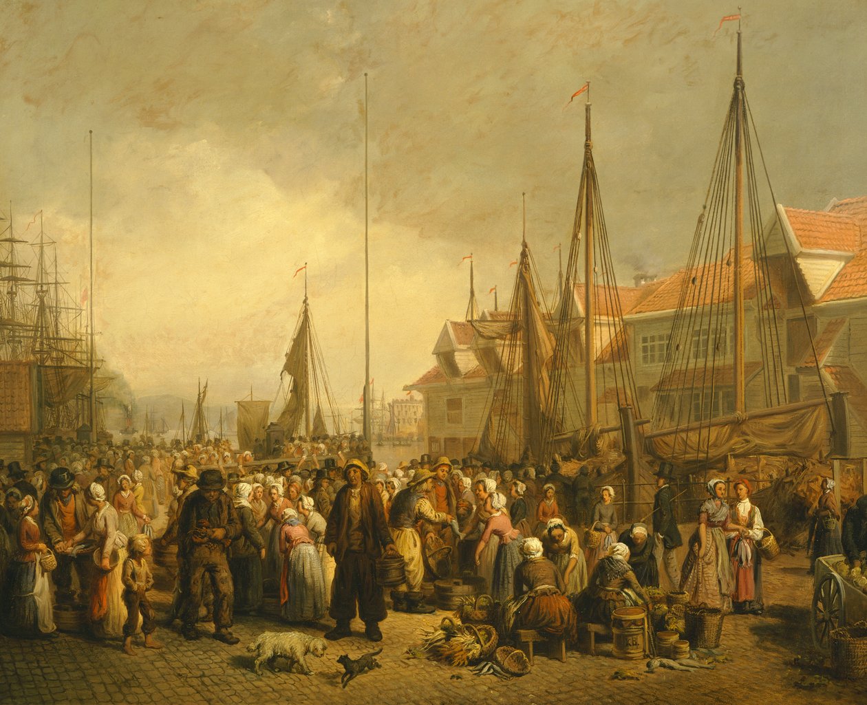 Fischmarkt in Bergen, Norwegen, 19. Jahrhundert von Knud Bergslien