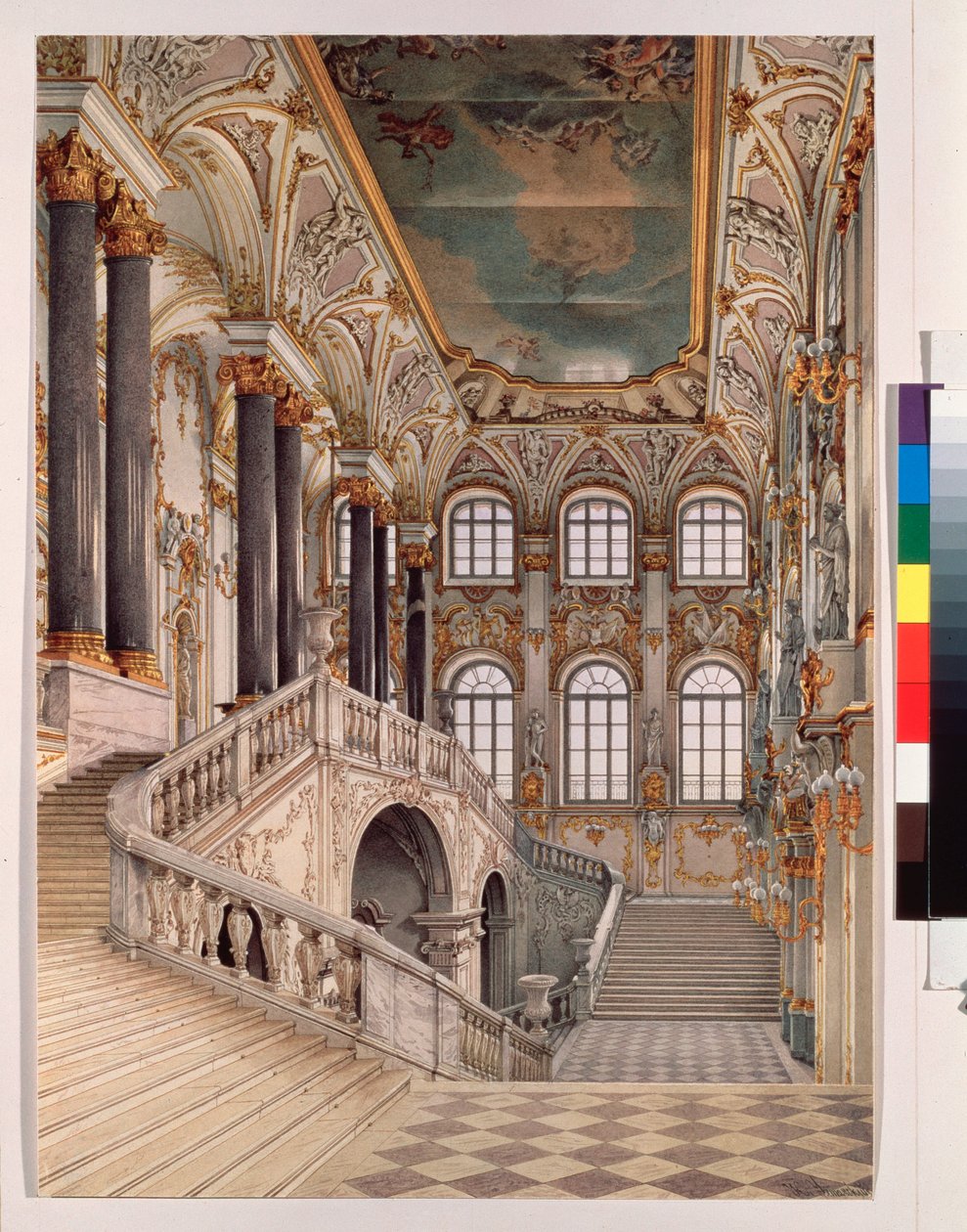 Die große Treppe des Winterpalastes in Sankt Petersburg, auch bekannt als Botschaftertreppe oder Jordan-Treppe - Werk von Konstantin Andreyevich Ukhtomsky (1818-1881) von Konstantin Andreyevich Ukhtomsky