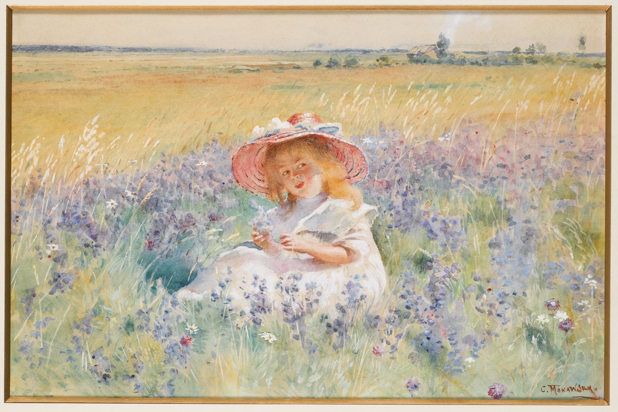Ein junges Mädchen in einem Feld von Salbei, Margeriten und Wiesen-Fuchsschwanz von Konstantin Egorovich Makovsky