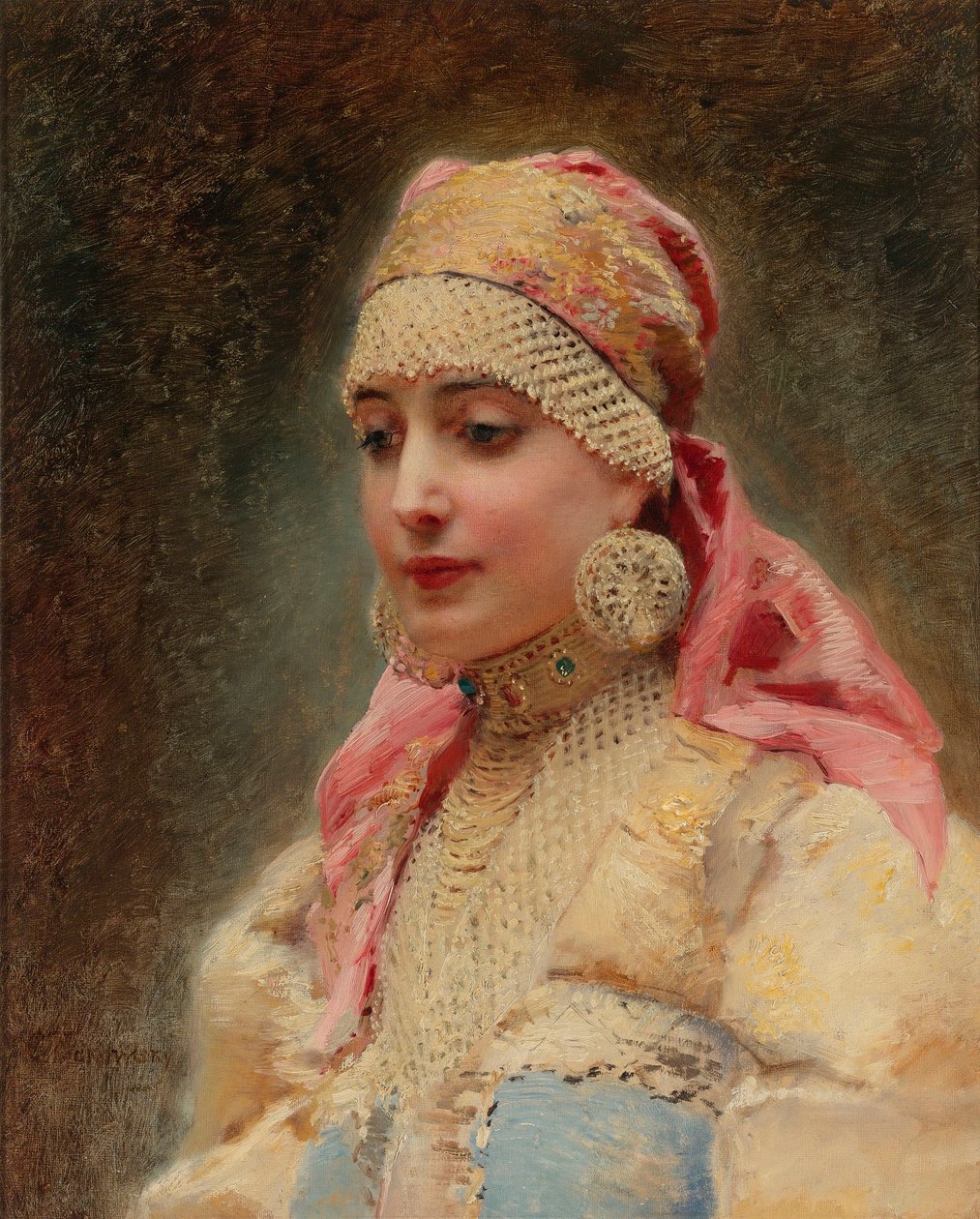 Porträt einer Bojarenfrau - Gemälde von Konstantin Yegorovich Makovsky, ca. 1890 von Konstantin Egorovich Makovsky