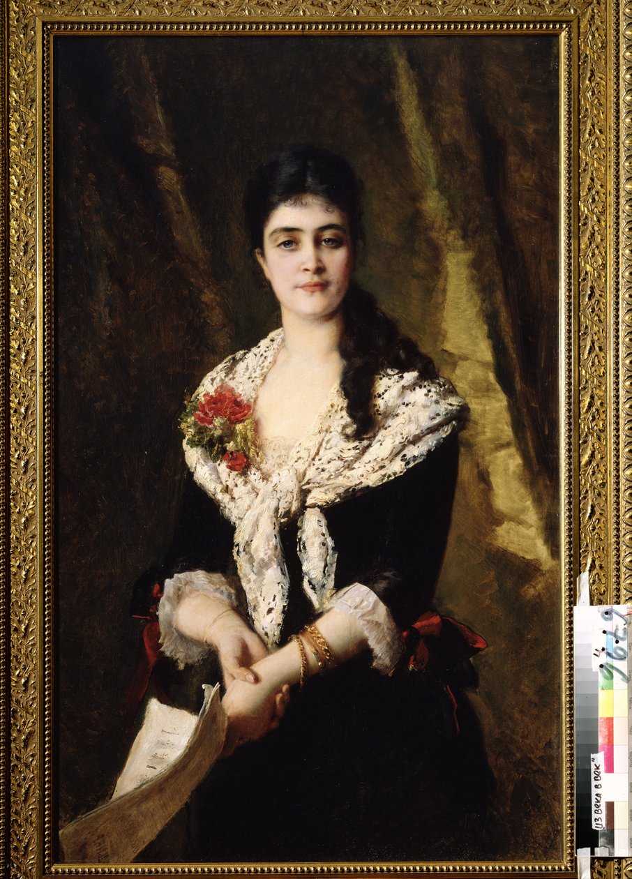 Porträt der Sängerin A. Panaeva Kartseva als Tatjana in der Oper Eugen Onegin von P. Tschaikowski von Konstantin Egorovich Makovsky