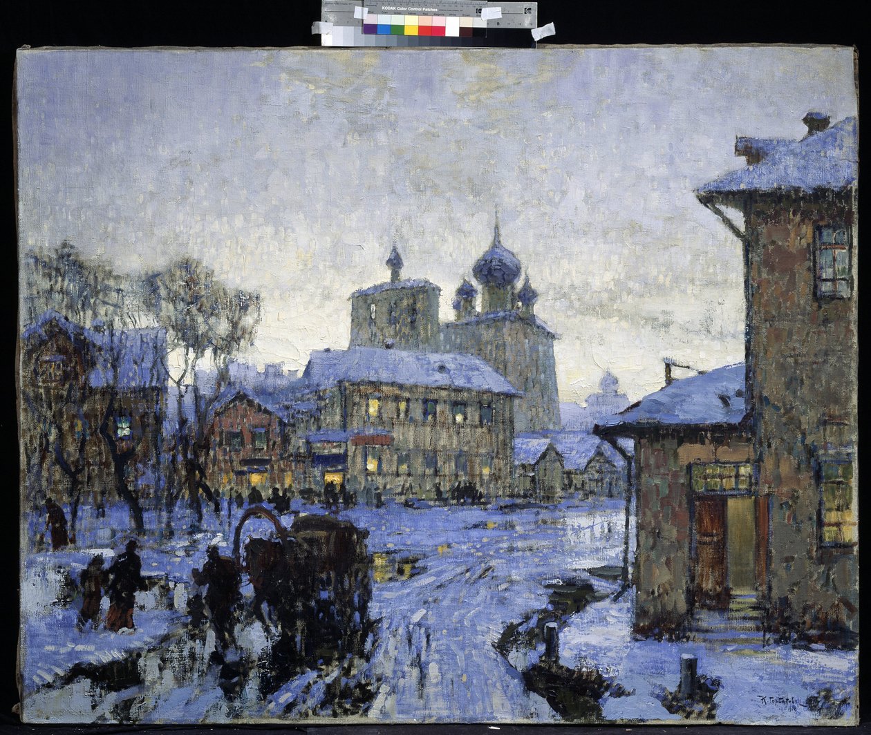Das Tauwetter. Russisches Dorflandschaft am Ende des Winters von Konstantin Ivanovich Gorbatov