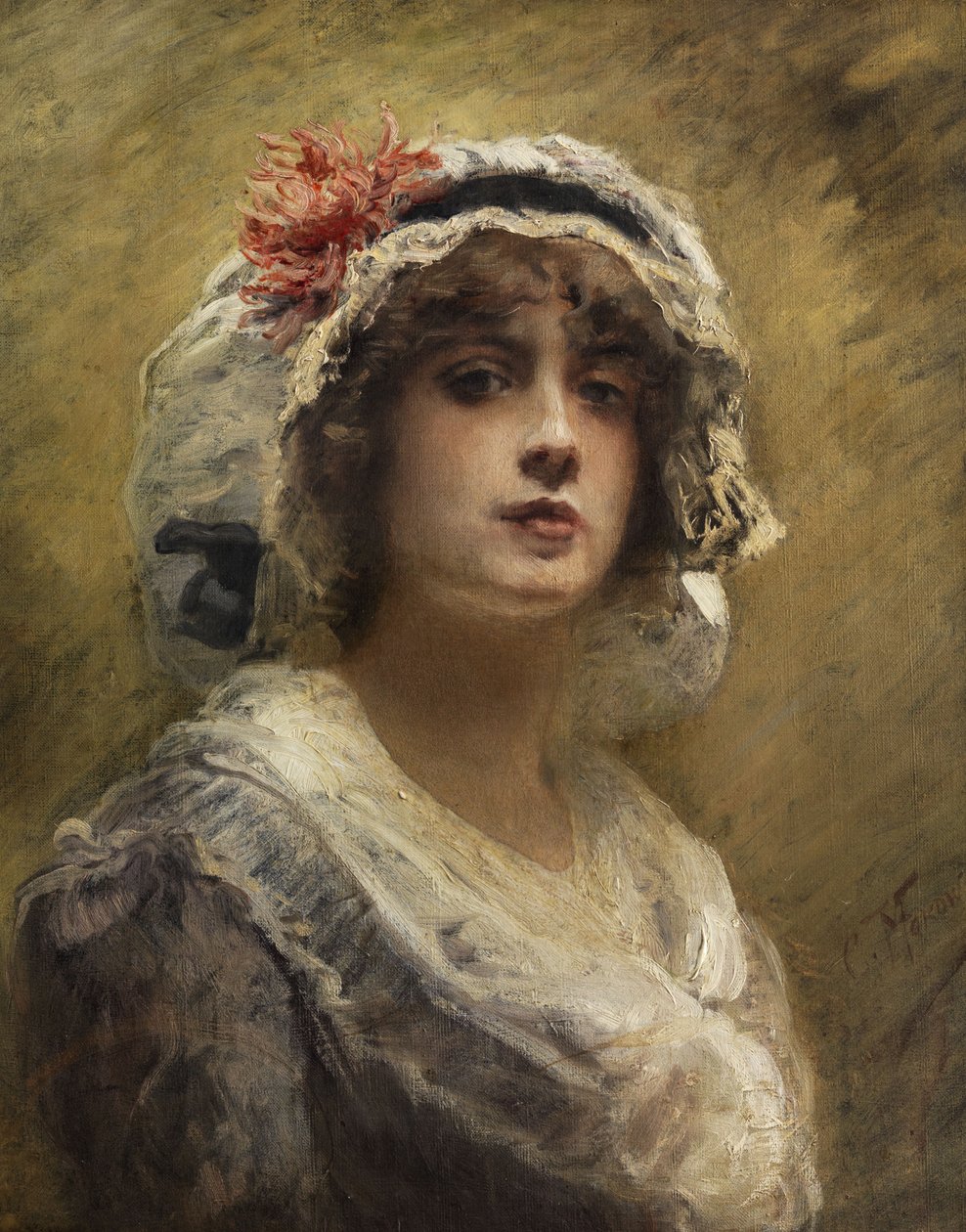Konstantin Makovsky Bildnis eines jungen Mädchens mit weißer Tuchhaube von Konstantin Makovsky