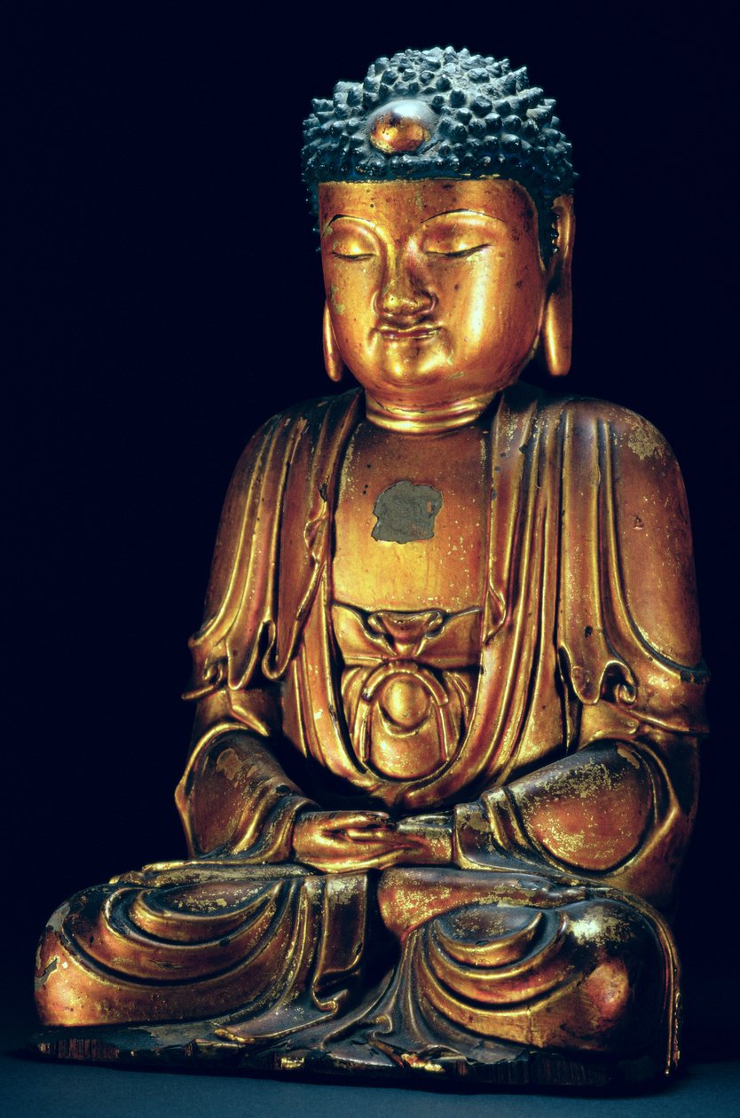 Eine Figur des sitzenden Buddha (Goldlack) von Korean School