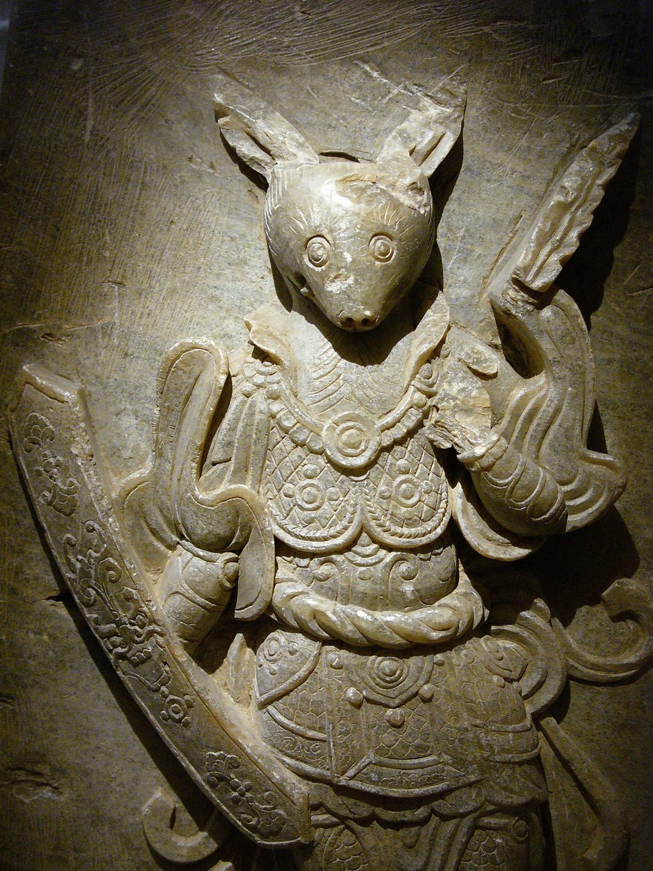 Grabornament, Tierkreiszeichen Hase auf Agalmatolith, 8. Jahrhundert unter der Periode der Nördlichen und Südlichen Königreiche, Korea. Fotografie, Seoul National Museum, Republik Korea von Korean School