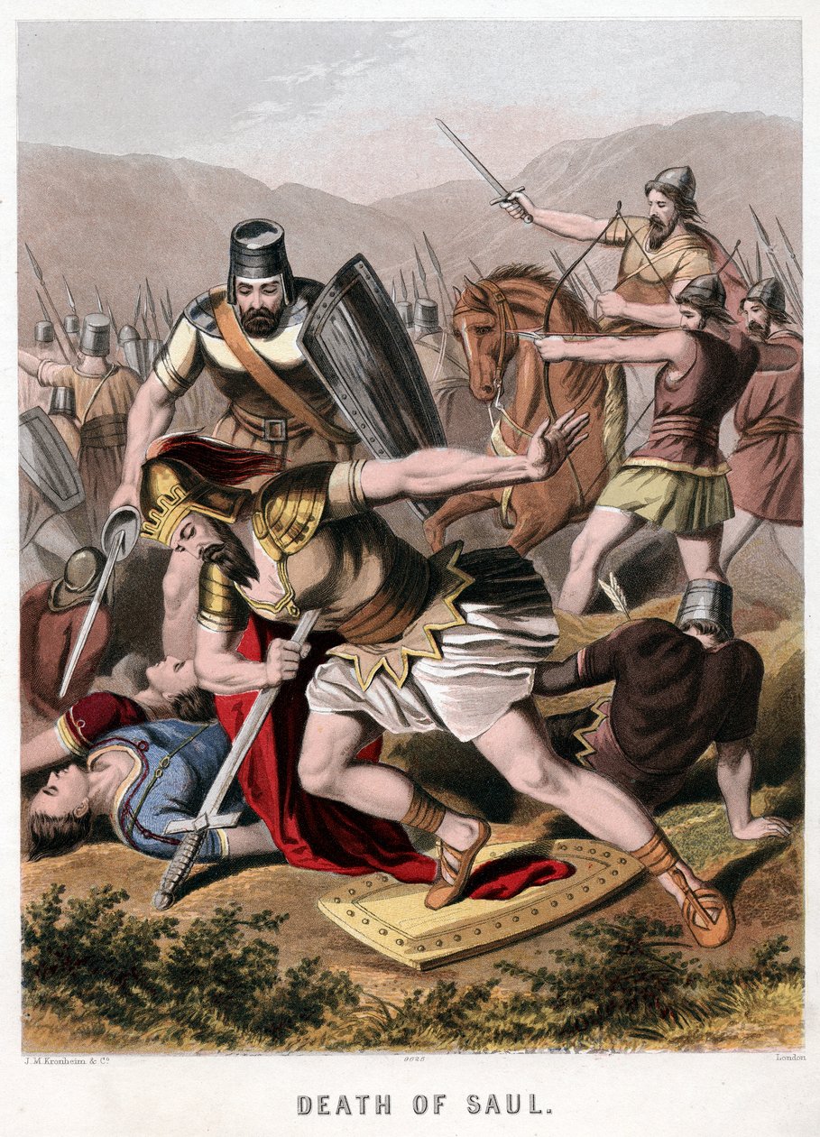 Tod von Saul und seinem Waffenträger in der Schlacht gegen die Philister, 1870 von Kronheim and Co