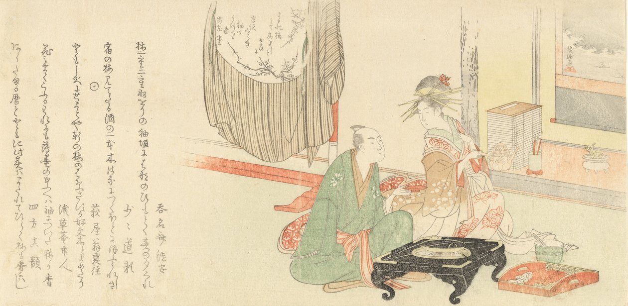Kurtisane mit Kunde vor einem Tokonoma-Alkoven, 1798 von Kubo Shunman