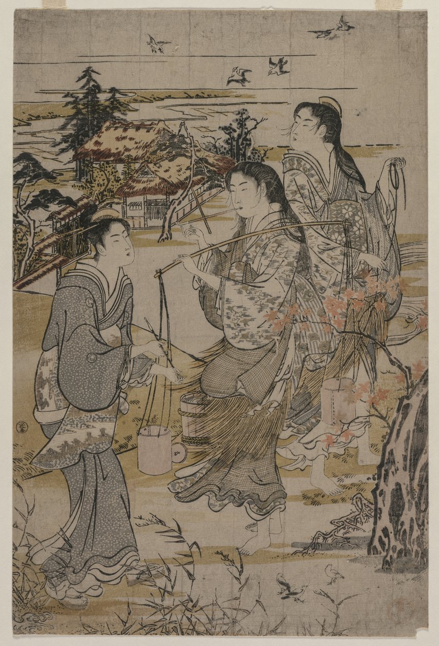 Frauen mit Salzfässern, Der Noda Tama Fluss in der Provinz Mutsu, späte 1780er Jahre von Kubo Shunman