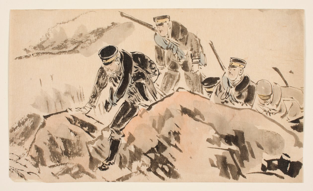 Leutnant Ōta und einundsechzig andere Soldaten der großen Aufklärungstruppe stellen die Kommunikation zwischen der ersten und zweiten Expeditionsarmee her von Kubota Kinsen