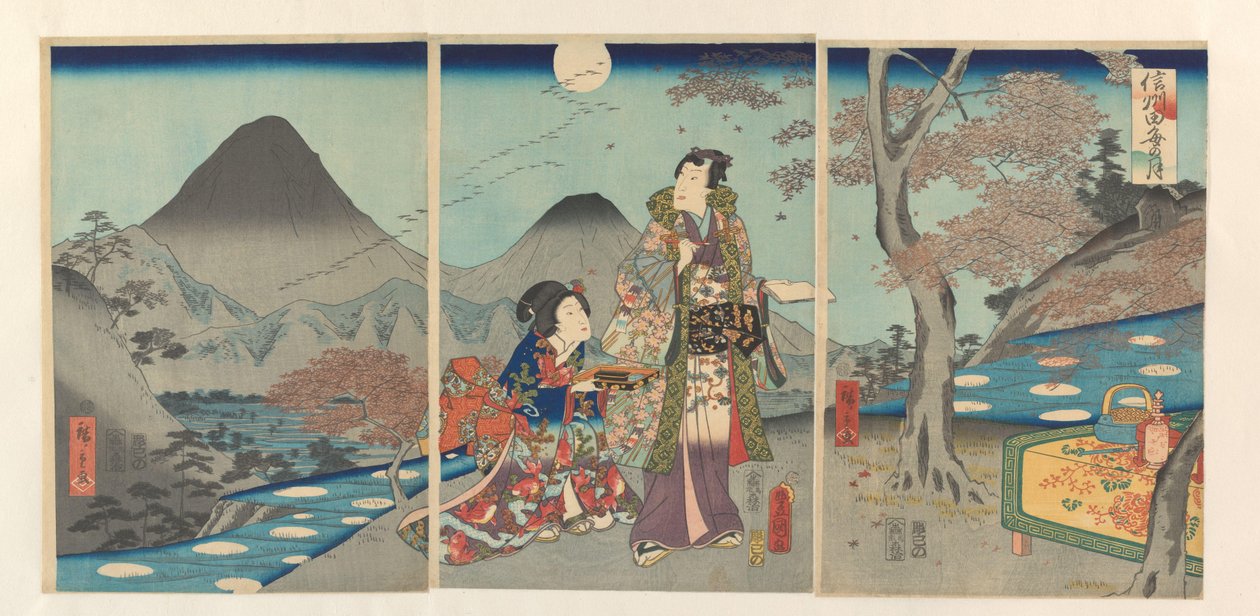 Der Mond spiegelt sich in den Reisfeldern von Shinano von Kunisada (II) , Utagawa