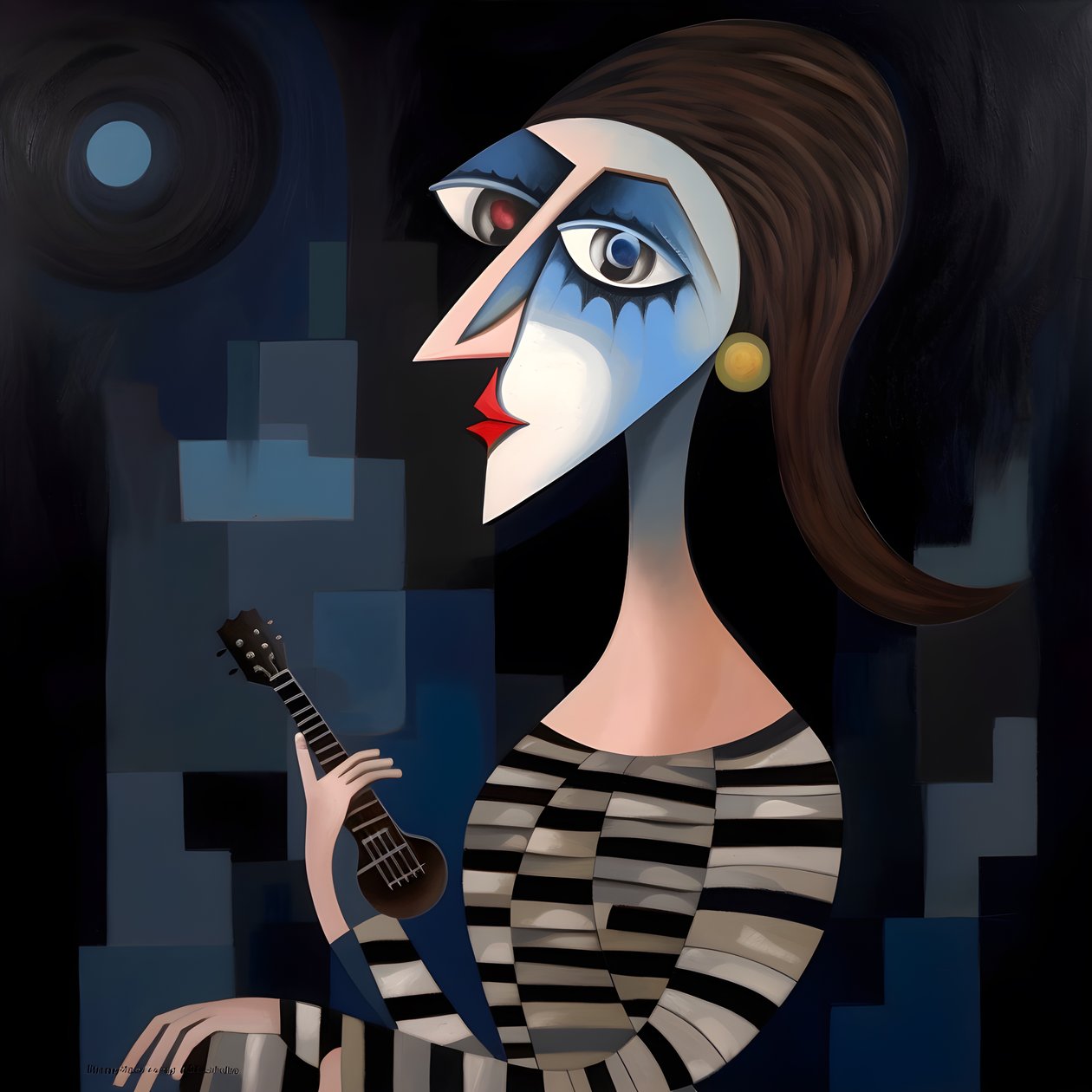 3D Frau Troubadour mit ihrer Gitarre im nächtlichen Mondlicht 1 von Kurt Heppke