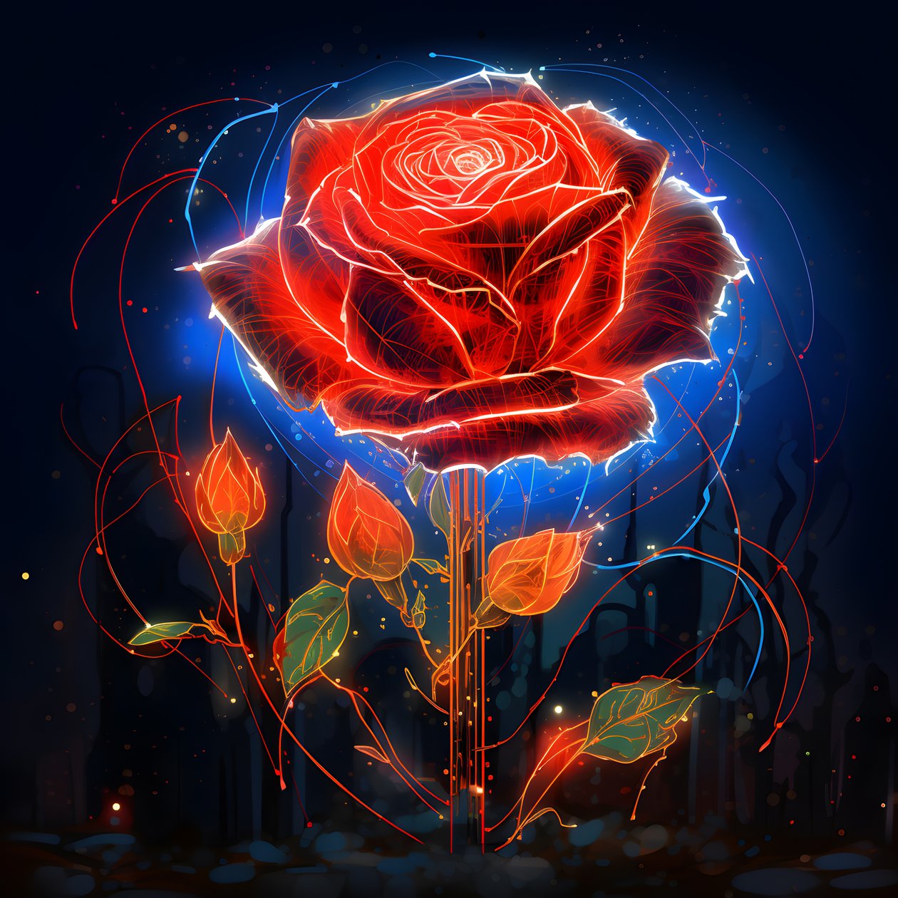 Eine Skizze einer blühenden roten Rose, mit nur einer Blüte und einigen detaillierten Linien von Kurt Heppke