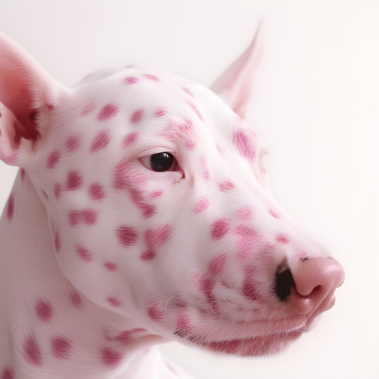 Faszinierende Nahaufnahme von Schwein rosa auf weißem Tier Dalmatinerflecken im Moiré-Muster von Kurt Heppke
