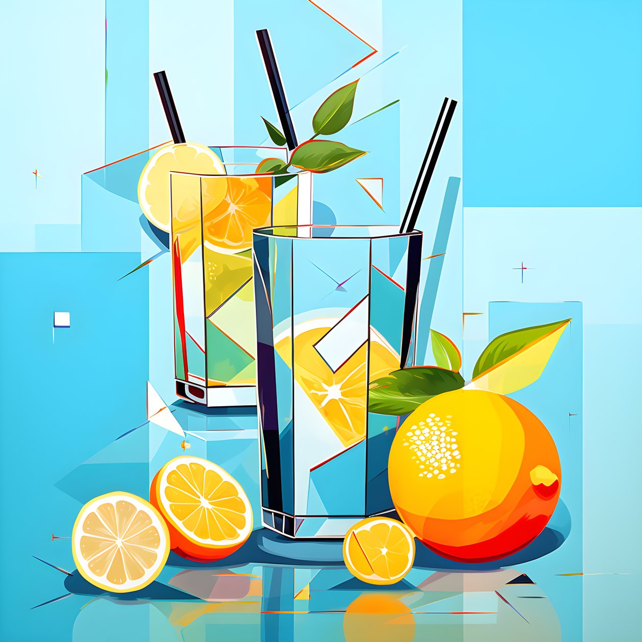 Poster von Zitronen, Cocktails mit Zitronen, Minze von Kurt Heppke