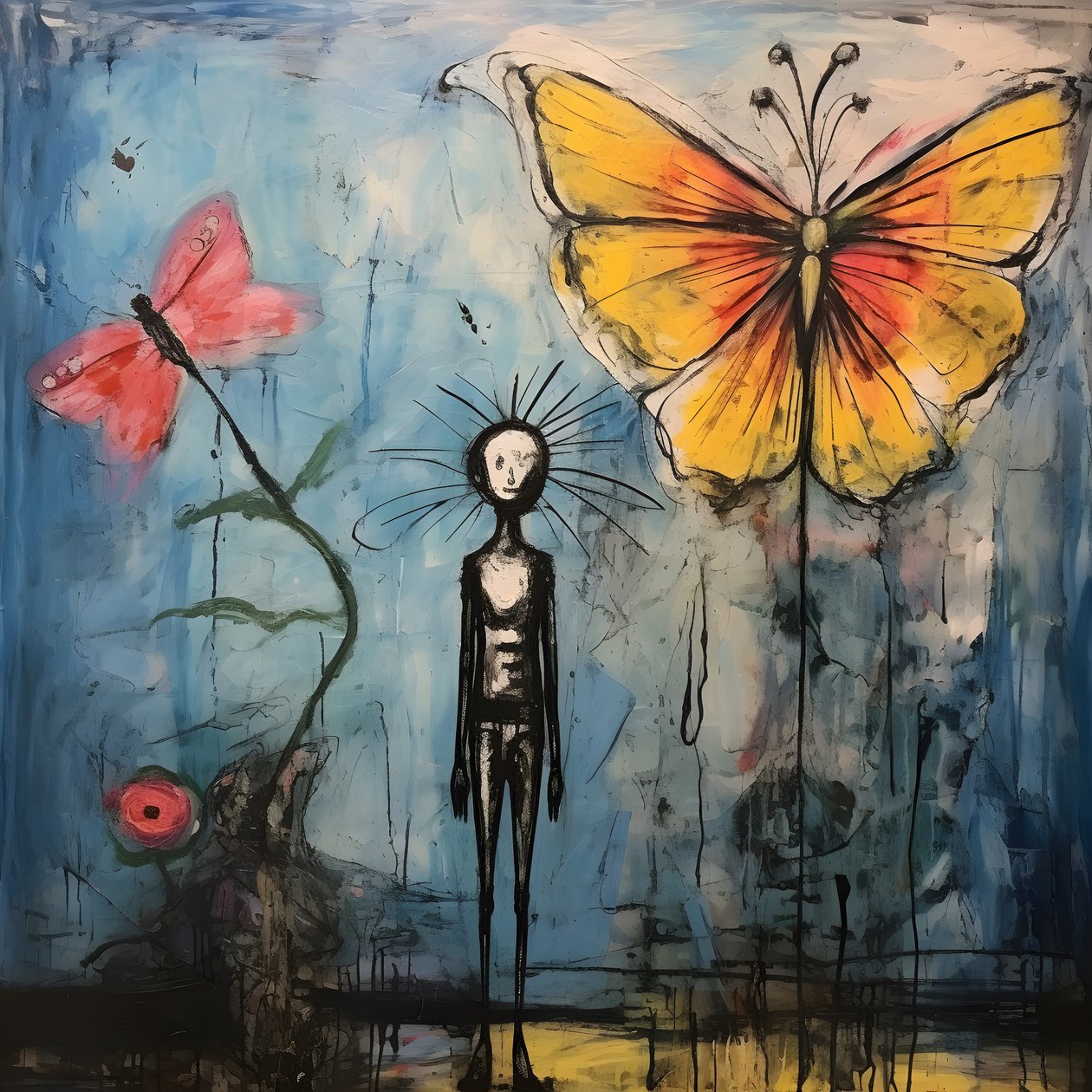 Ein originales Aquarell eines Engels, der einen Schmetterling hält von Kurt Heppke