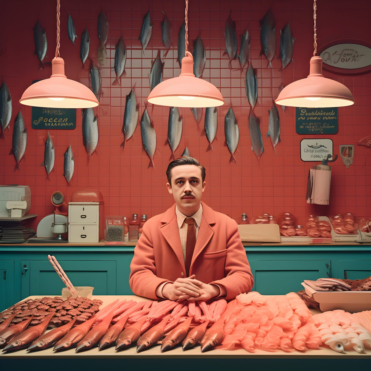 ein surreales Bild eines polnischen Fischhändlers aus den 1950er Jahren von Kurt Heppke
