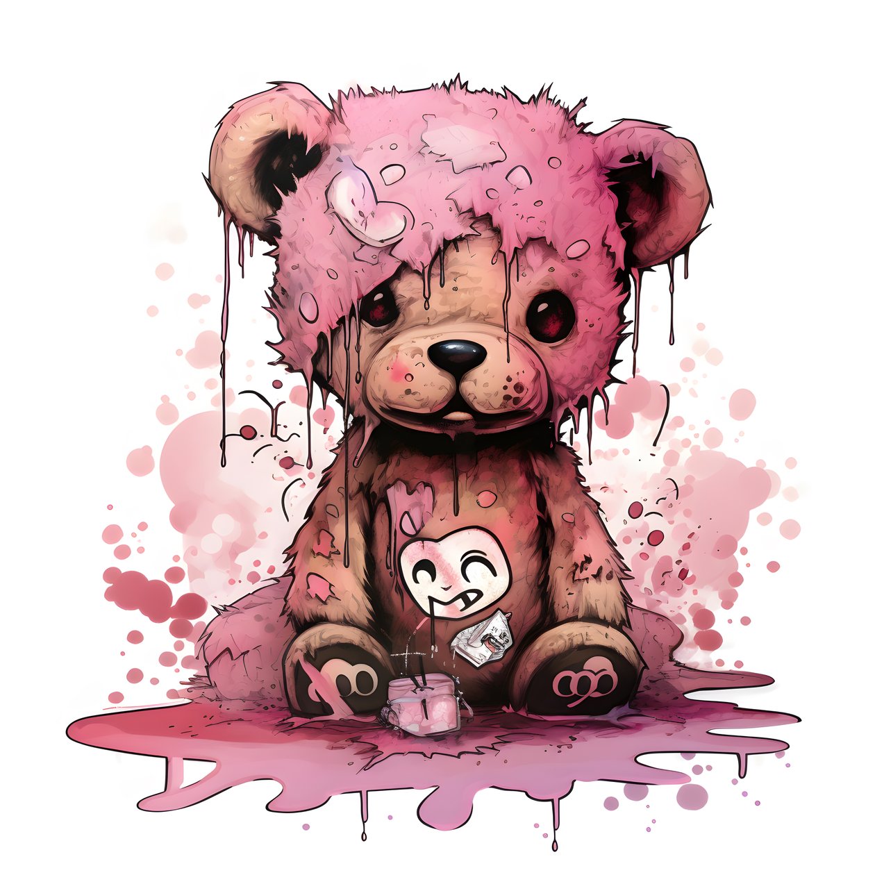 Rosafarbener Unisex-Teddy mit einem braunen Tattoo auf der Stirn 1 von Kurt Heppke