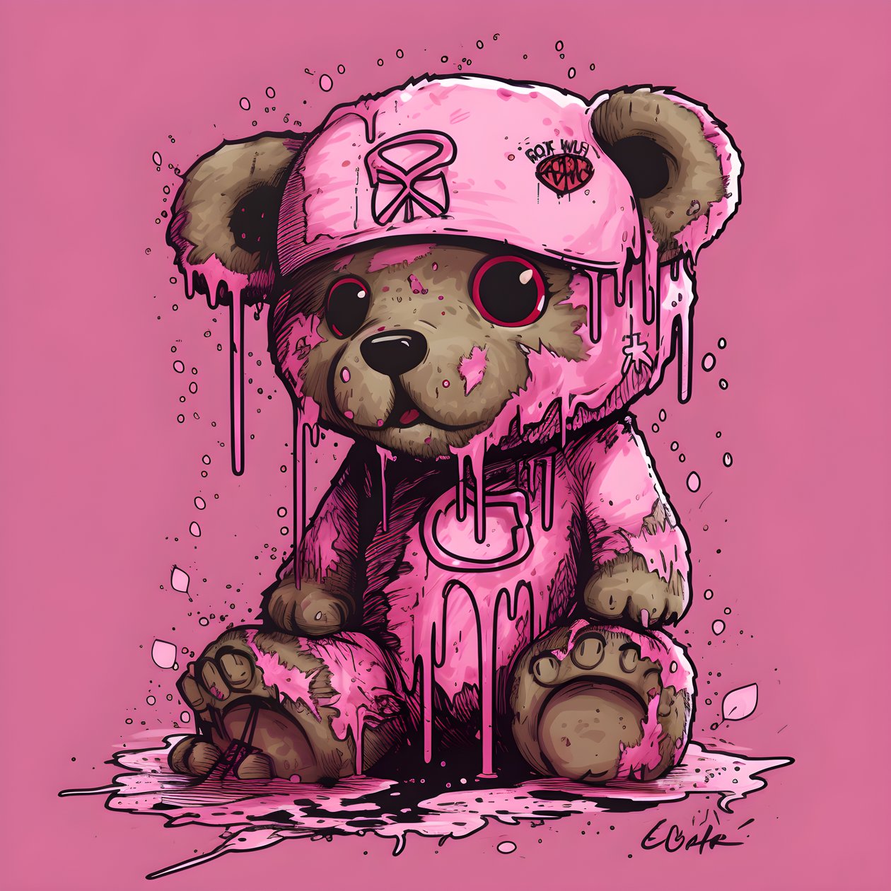 Rosafarbener Unisex-Teddy mit einem braunen Tattoo auf der Stirn 4 von Kurt Heppke