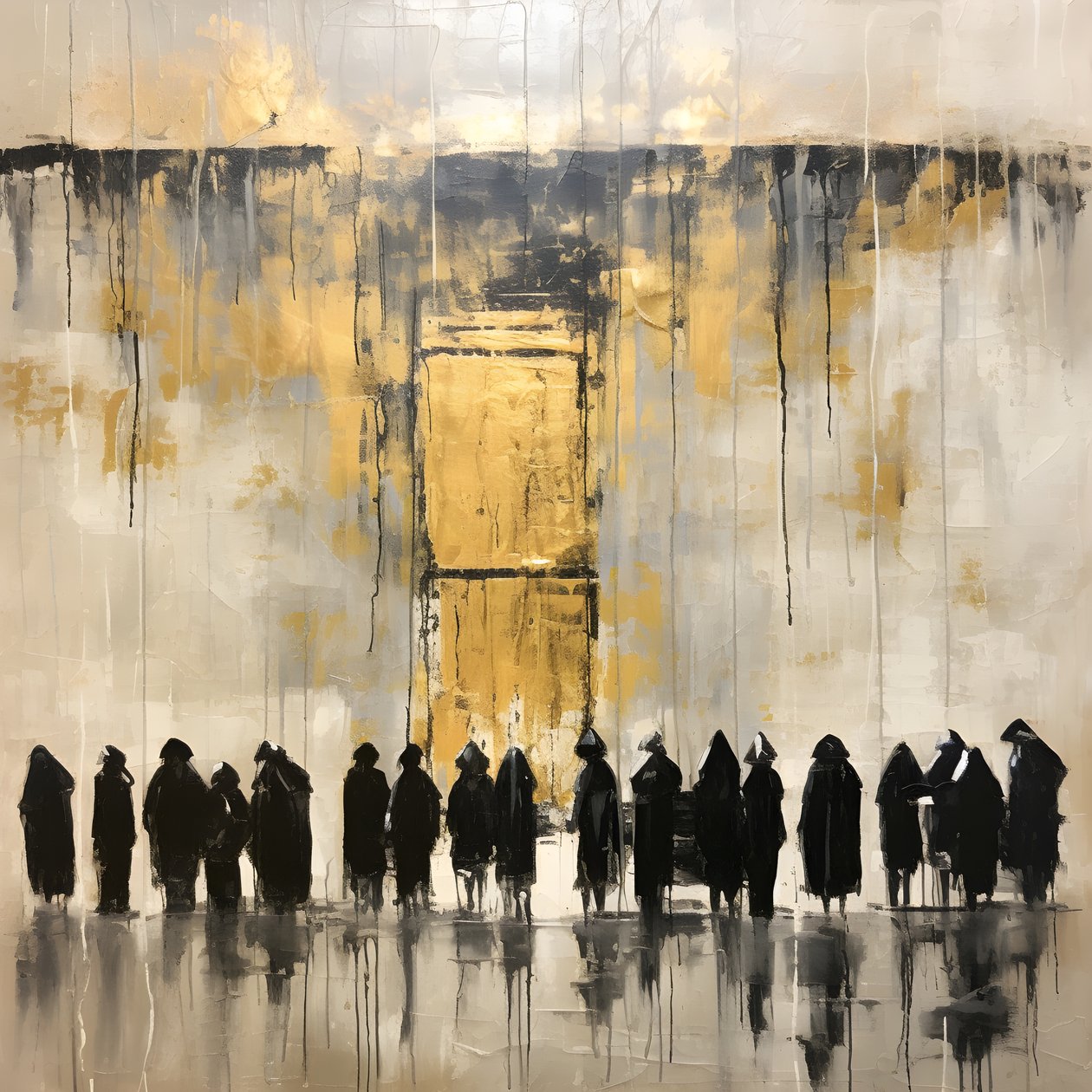 schwarz-weiß gekleidete Menschen, die mit dem Gesicht zur Wand beten von Kurt Heppke