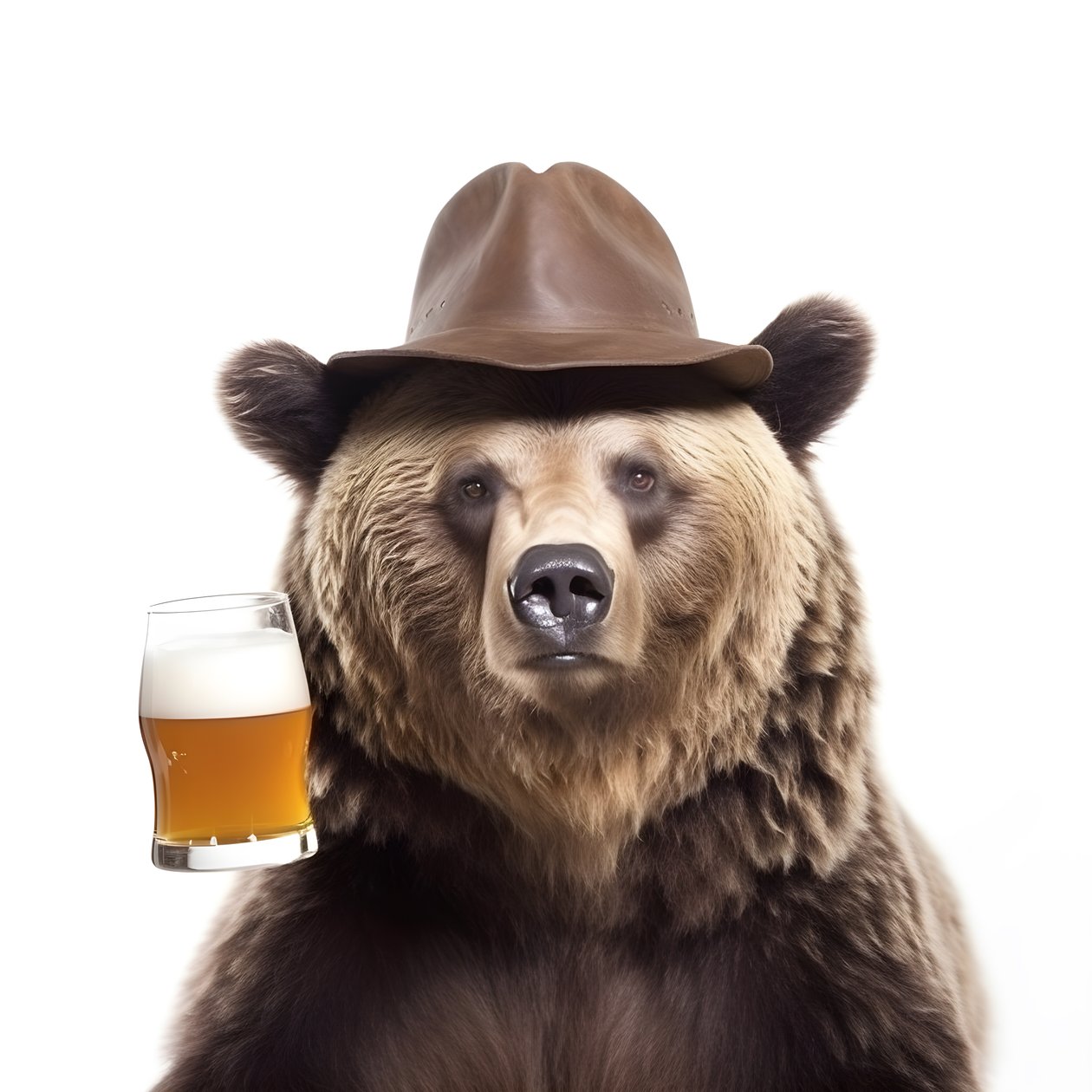Ein Bär mit einem Zylinder und einem Bierkrug von vorne und im Profil auf weißem Hintergrund 2 von Kurt Heppke