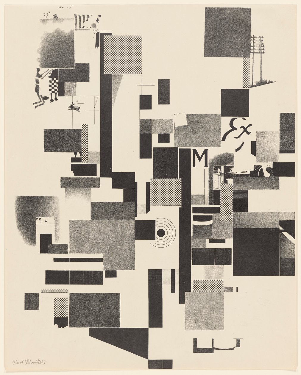 Ohne Titel, Nr. 2 von 6 aus dem Portfolio Merz 3. Kurt Schwitters 6 Lithos. Merz Mappe. Erste Mappe des Merzverlages von Kurt Schwitters