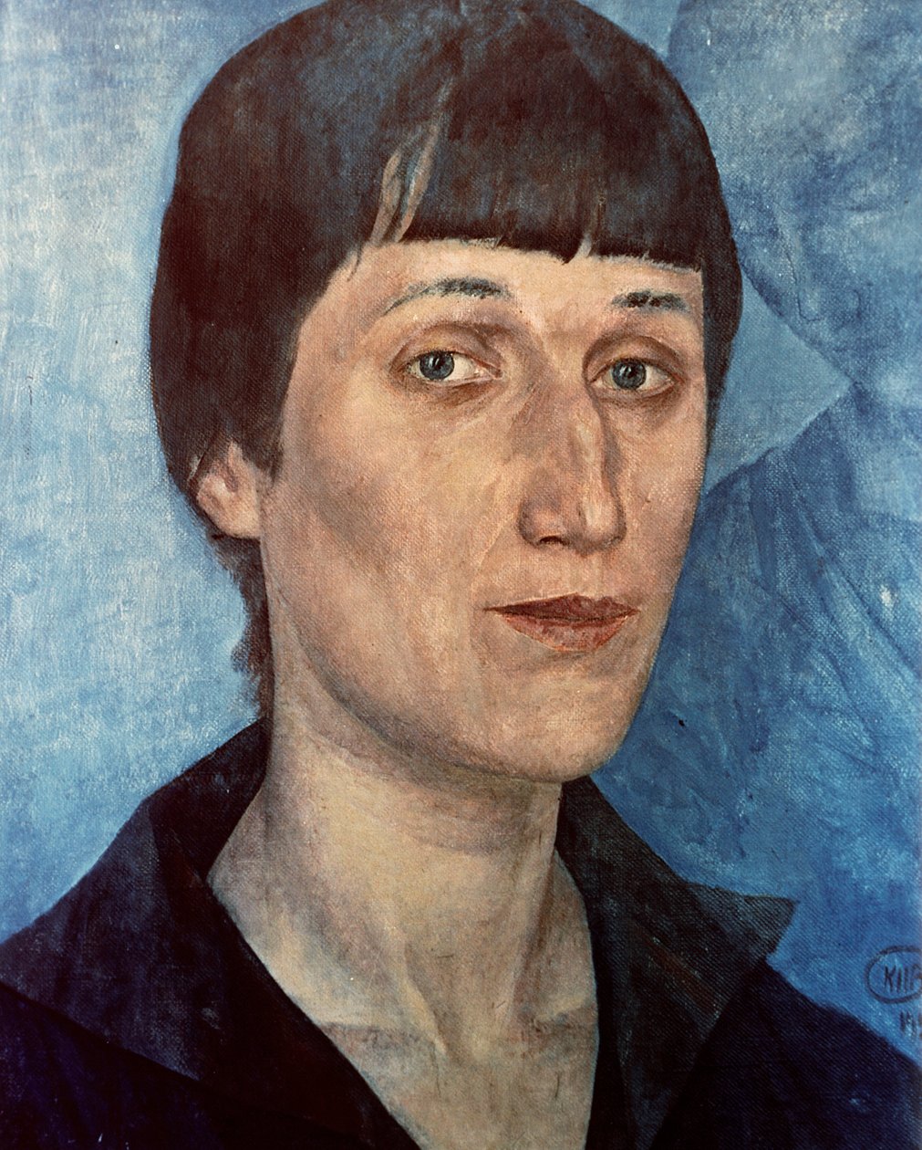 Porträt von Anna Achmatowa, russische Dichterin von Kuzma Sergeevich Petrov Vodkin