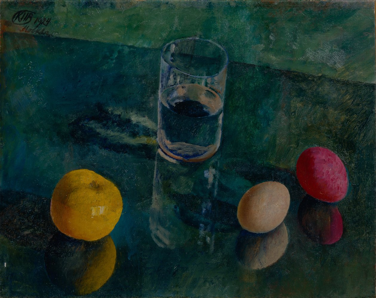 Stillleben vor grünem Hintergrund, 1924 von Kuzma Sergeevich Petrov Vodkin
