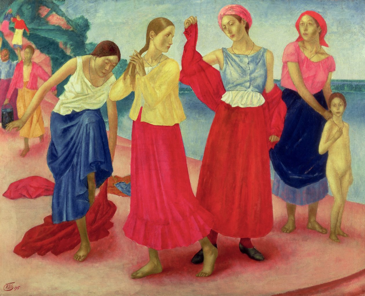 Junge Frauen an der Wolga, 1915 von Kuzma Sergeevich Petrov Vodkin