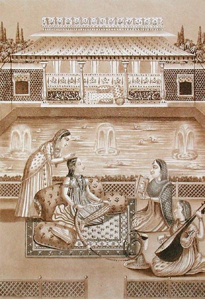 Indische Frau bei ihrer Toilette, frühes 19. Jahrhundert von L.A. and Morret J.B. Lecerf