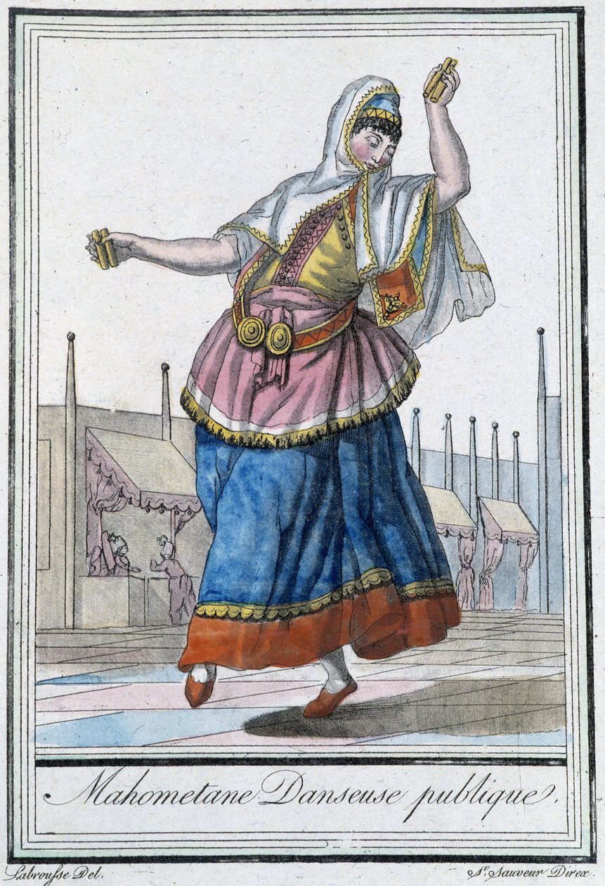 Öffentliche Tänzerin der Mohammedaner - in „Enzyklopädie der Reisen“ von J. Grasset St Sauveur, ed. Deroy, Paris von L.F. Labrousse