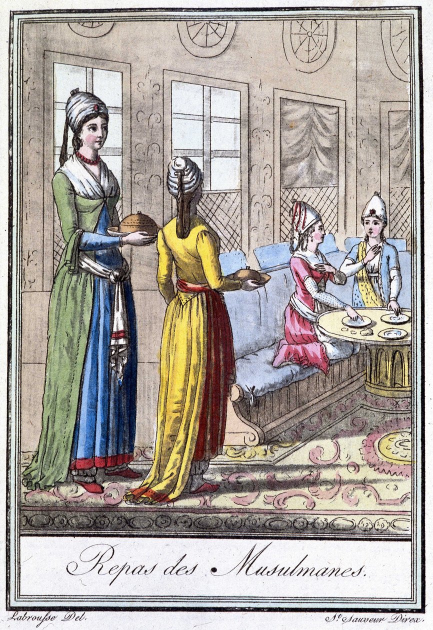Mahlzeit der Musliminnen - in „Enzyklopädie der Reisen“ von J. Grasset St Sauveur, ed. Deroy, Paris von L.F. Labrousse