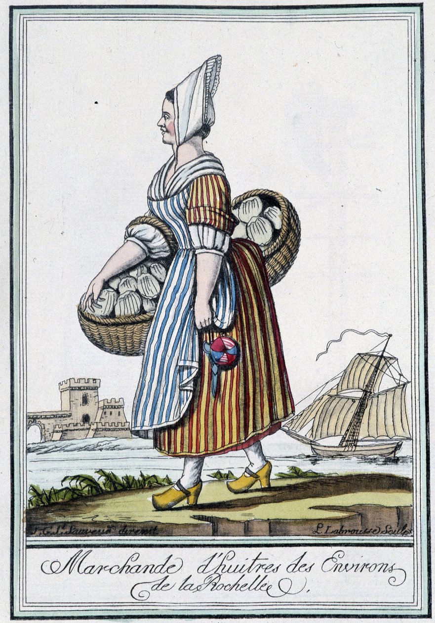 Austernhändler aus der Umgebung von La Rochelle (Charente Maritime) - in „Enzyklopädie der Reisen“ von J. Grasset St Sauveur, Deron, Paris von L.F. Labrousse
