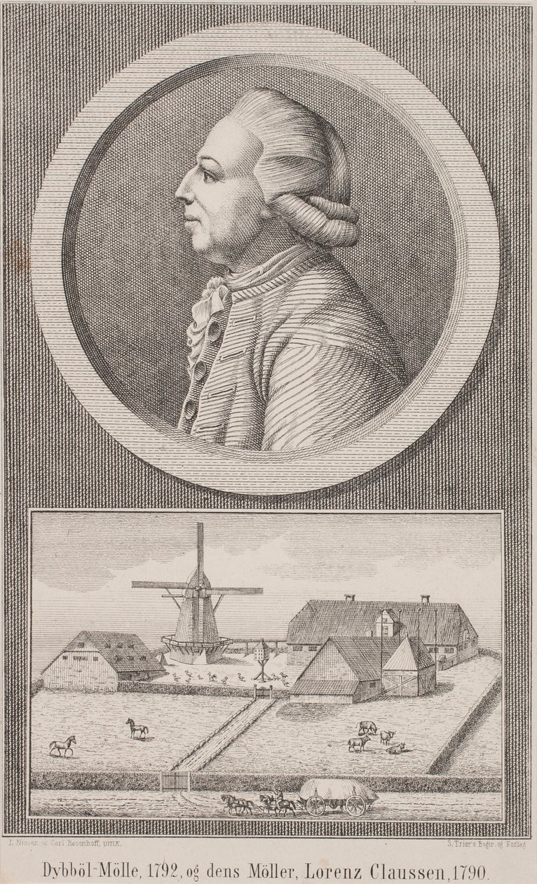 Dybbøl Mühle, 1792, und ihr Müller Lorenz Claussen, 1790 von L. Nissen