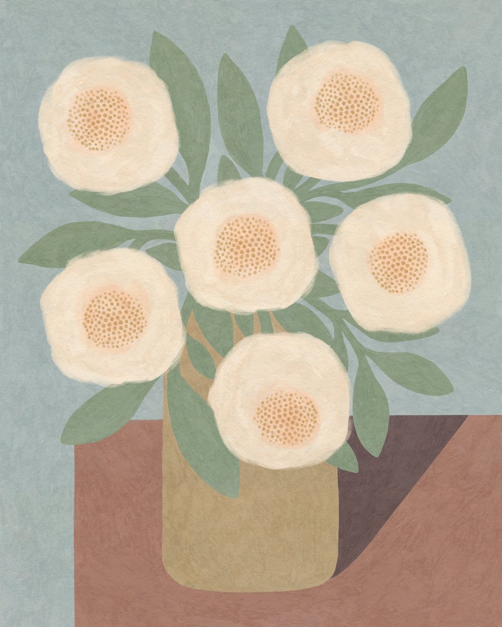 Weiße Blumen in gelber Vase von Lady Ann de Borja